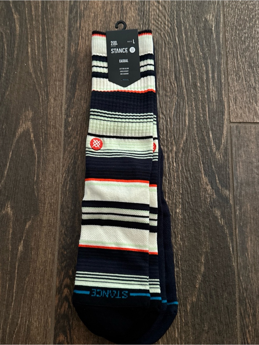 Stance Men’s Navy, White & Red Striped Casual Crew Socks